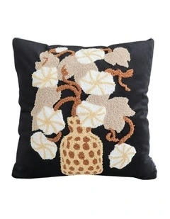 Basket Floral Embroidered Throw Pillow 45cm in Black