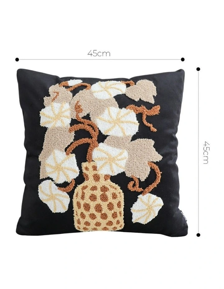 Basket Floral Embroidered Throw Pillow 45cm in Black image 5