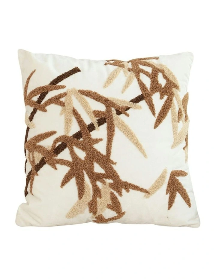 Bamboo Leaf Botanical Embroidered Throw Pillow 45cm in Cream image 1