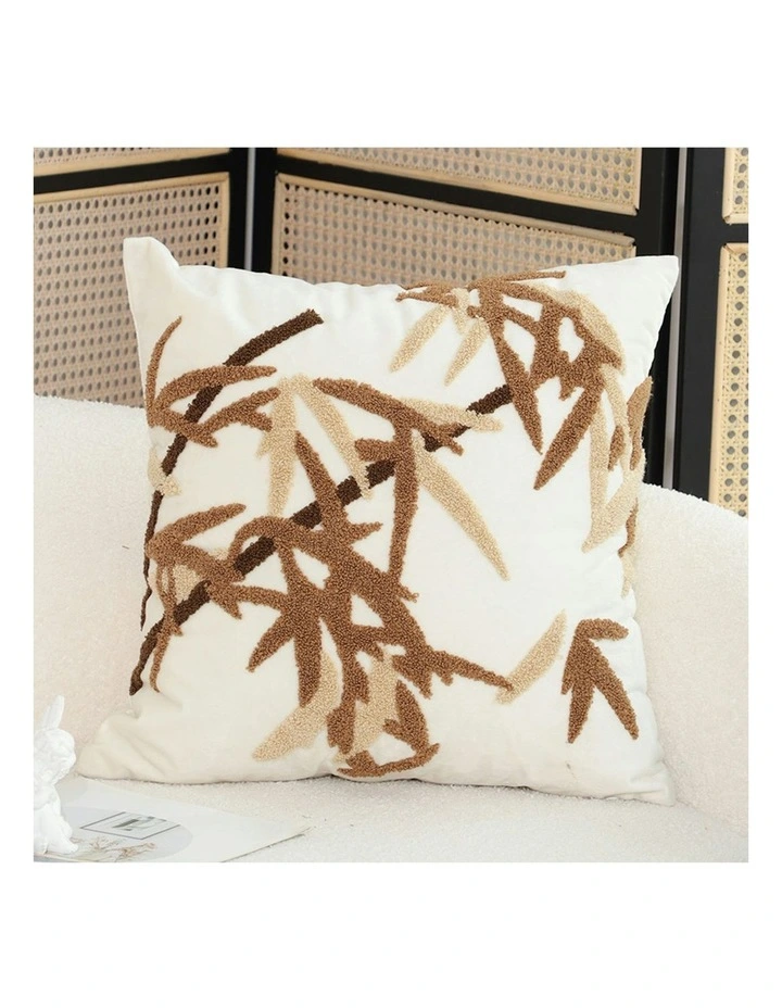Bamboo Leaf Botanical Embroidered Throw Pillow 45cm in Cream image 2
