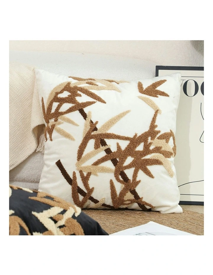 Bamboo Leaf Botanical Embroidered Throw Pillow 45cm in Cream image 3