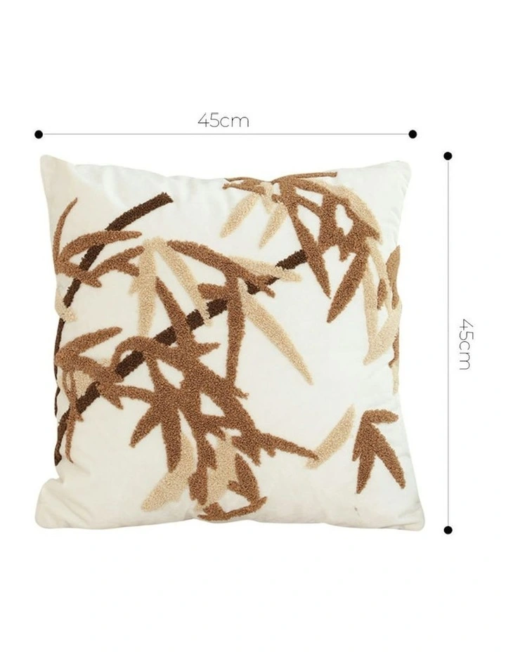 Bamboo Leaf Botanical Embroidered Throw Pillow 45cm in Cream image 4