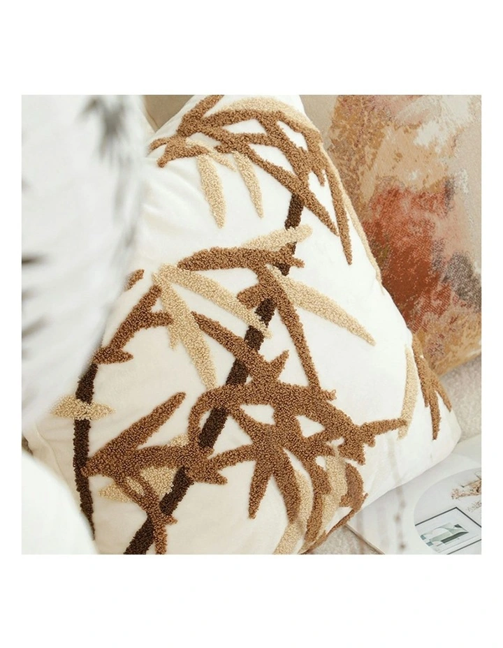 Bamboo Leaf Botanical Embroidered Throw Pillow 45cm in Cream image 5