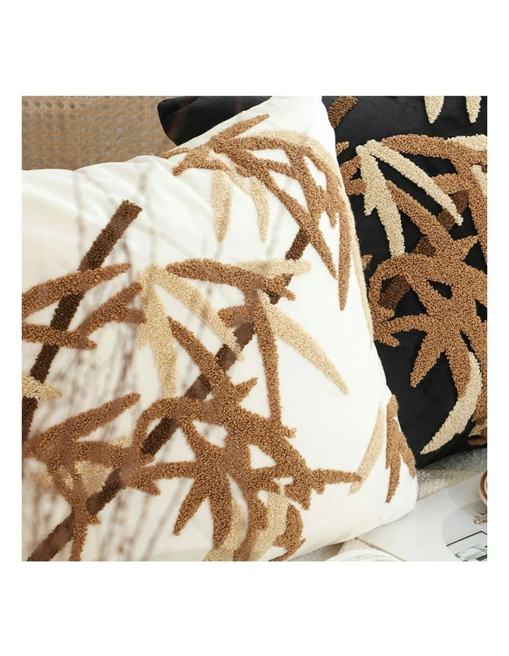 Bamboo Leaf Botanical Embroidered Throw Pillow 45cm in Cream image 6