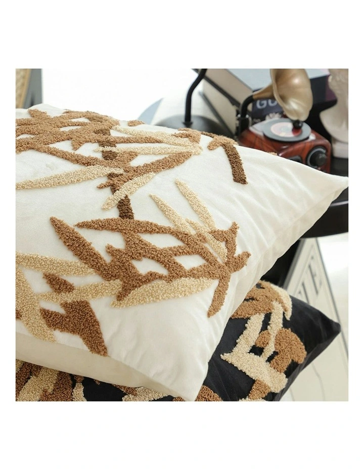 Bamboo Leaf Botanical Embroidered Throw Pillow 45cm in Cream image 7