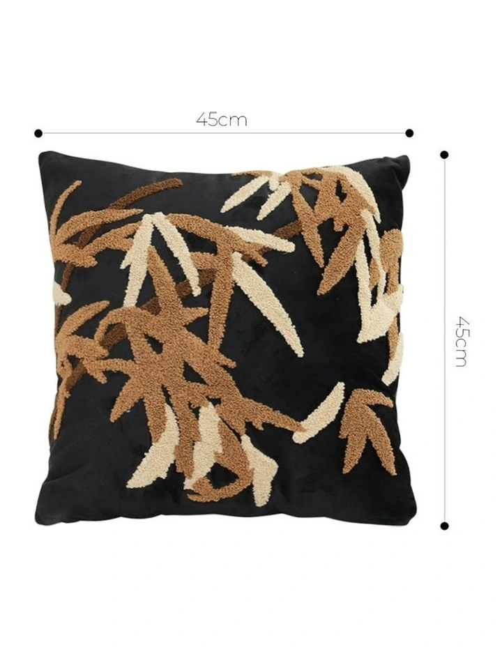Bamboo Leaf Botanical Embroidered Throw Pillow 45cm in Black image 5