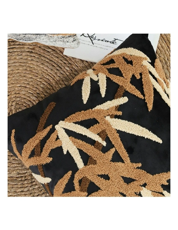 Bamboo Leaf Botanical Embroidered Throw Pillow 45cm in Black image 6