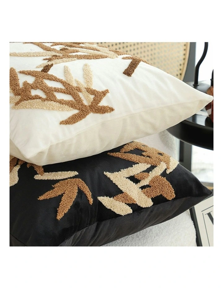 Bamboo Leaf Botanical Embroidered Throw Pillow 45cm in Black image 7