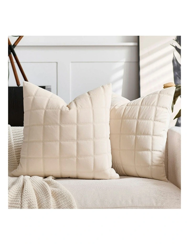 Quilted Grid Pattern Decorative Throw Pillow 50cm in Beige image 2