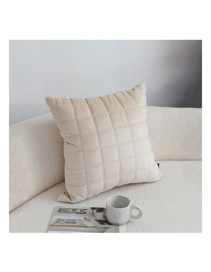 Quilted Grid Pattern Decorative Throw Pillow 50cm in Beige image 3