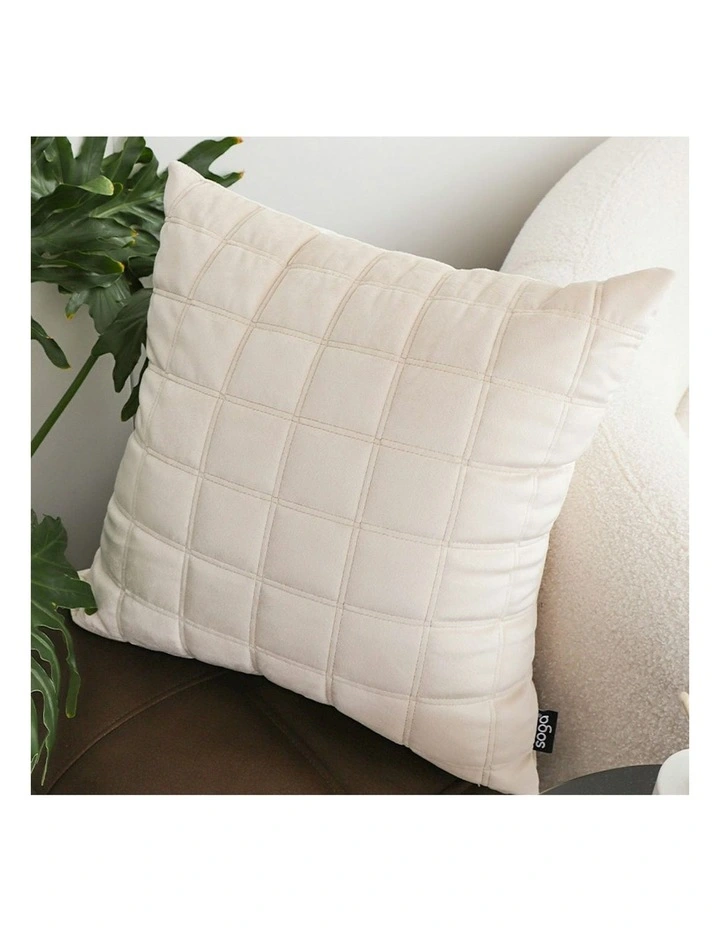 Quilted Grid Pattern Decorative Throw Pillow 50cm in Beige image 4