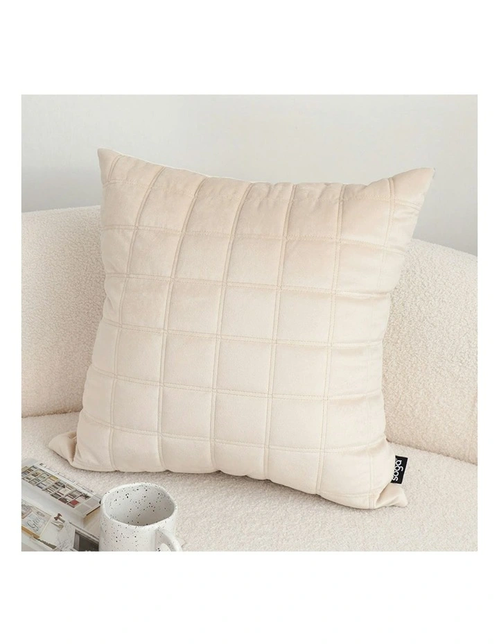 Quilted Grid Pattern Decorative Throw Pillow 50cm in Beige image 5