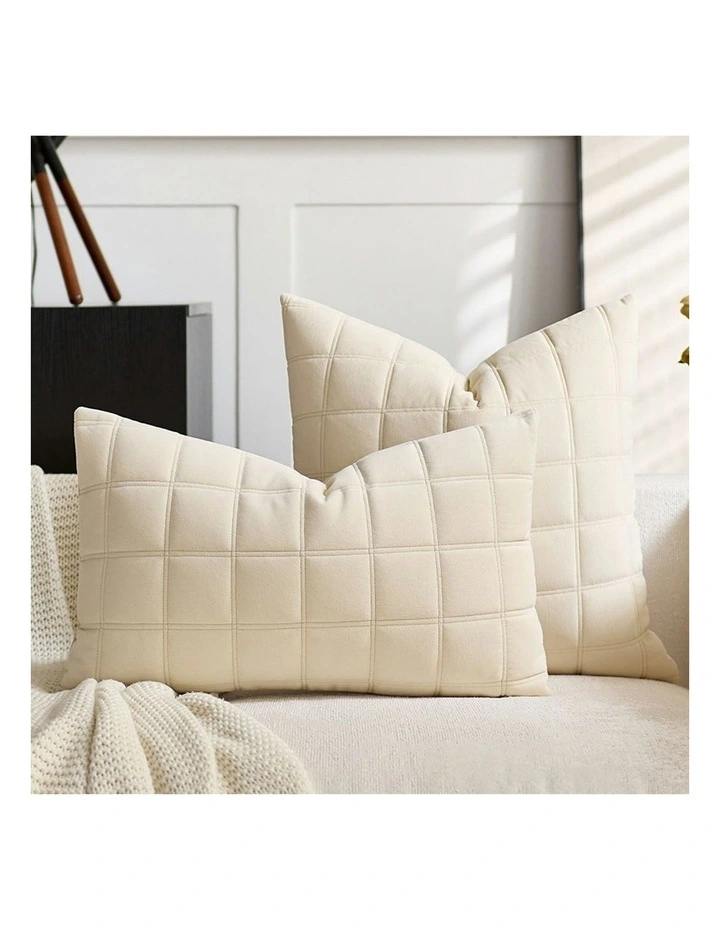 Quilted Grid Pattern Decorative Throw Pillow 30cm in Beige image 2