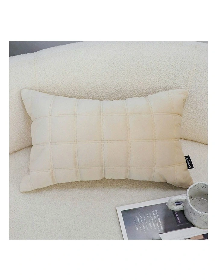 Quilted Grid Pattern Decorative Throw Pillow 30cm in Beige image 4