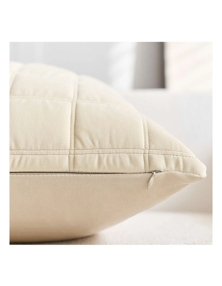 Quilted Grid Pattern Decorative Throw Pillow 30cm in Beige image 6
