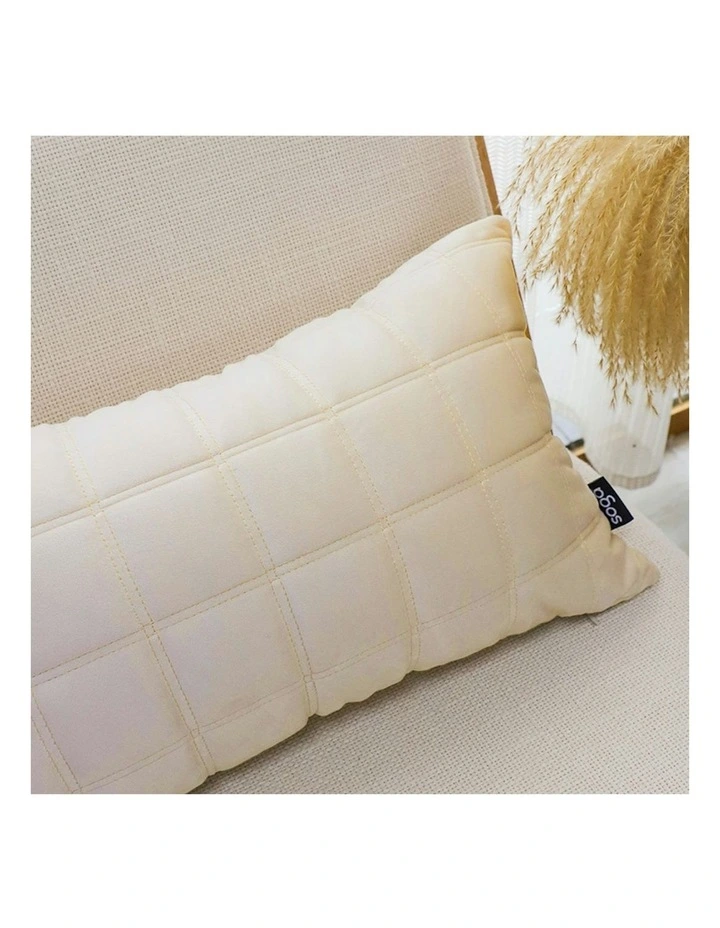Quilted Grid Pattern Decorative Throw Pillow 30cm in Beige image 7