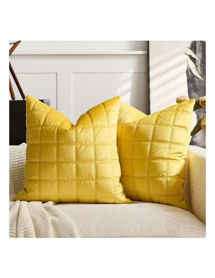 Quilted Grid Pattern Decorative Throw Pillow 50cm in Yellow image 2