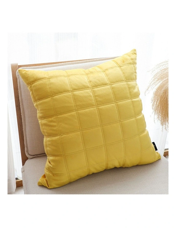 Quilted Grid Pattern Decorative Throw Pillow 50cm in Yellow image 3