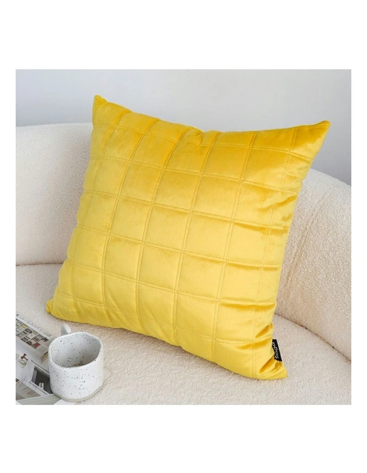 Quilted Grid Pattern Decorative Throw Pillow 50cm in Yellow image 4