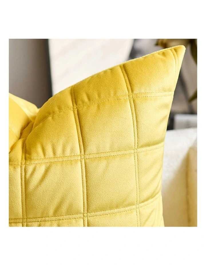 Quilted Grid Pattern Decorative Throw Pillow 50cm in Yellow image 7