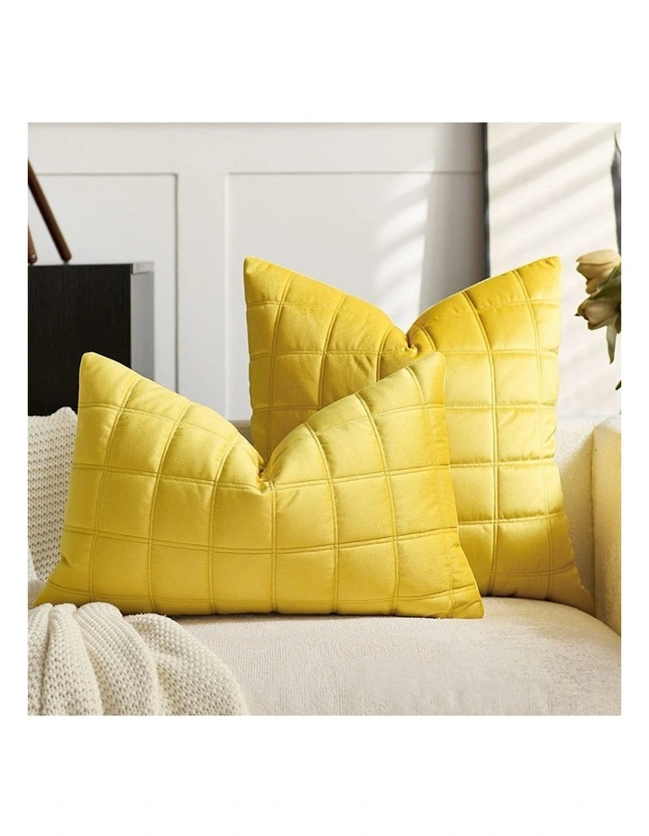 Quilted Grid Pattern Decorative Throw Pillow 30cm in Yellow image 2