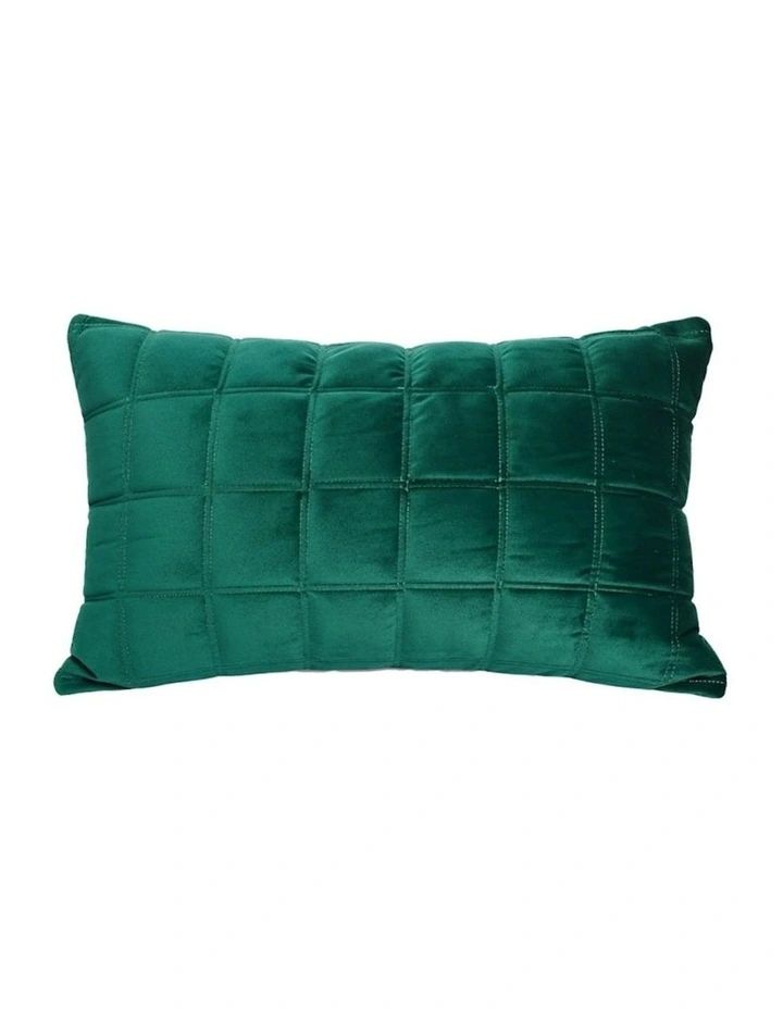Quilted Grid Pattern Decorative Throw Pillow 30cm in Green Velvet image 1