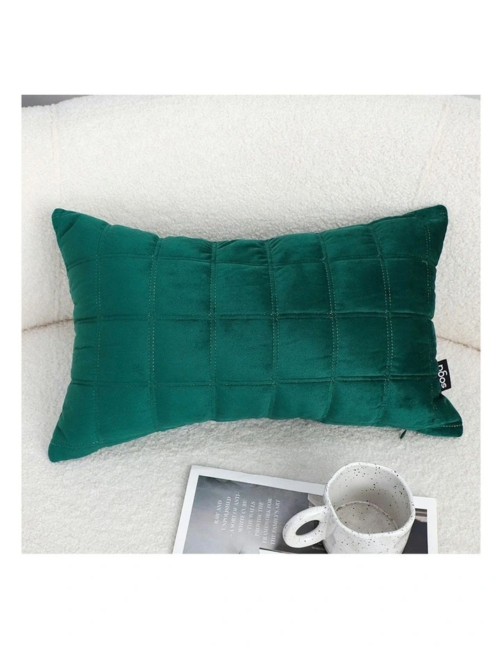 Quilted Grid Pattern Decorative Throw Pillow 30cm in Green Velvet image 3