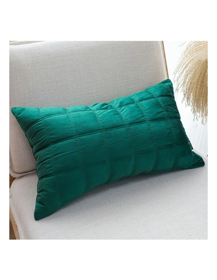Quilted Grid Pattern Decorative Throw Pillow 30cm in Green Velvet image 4