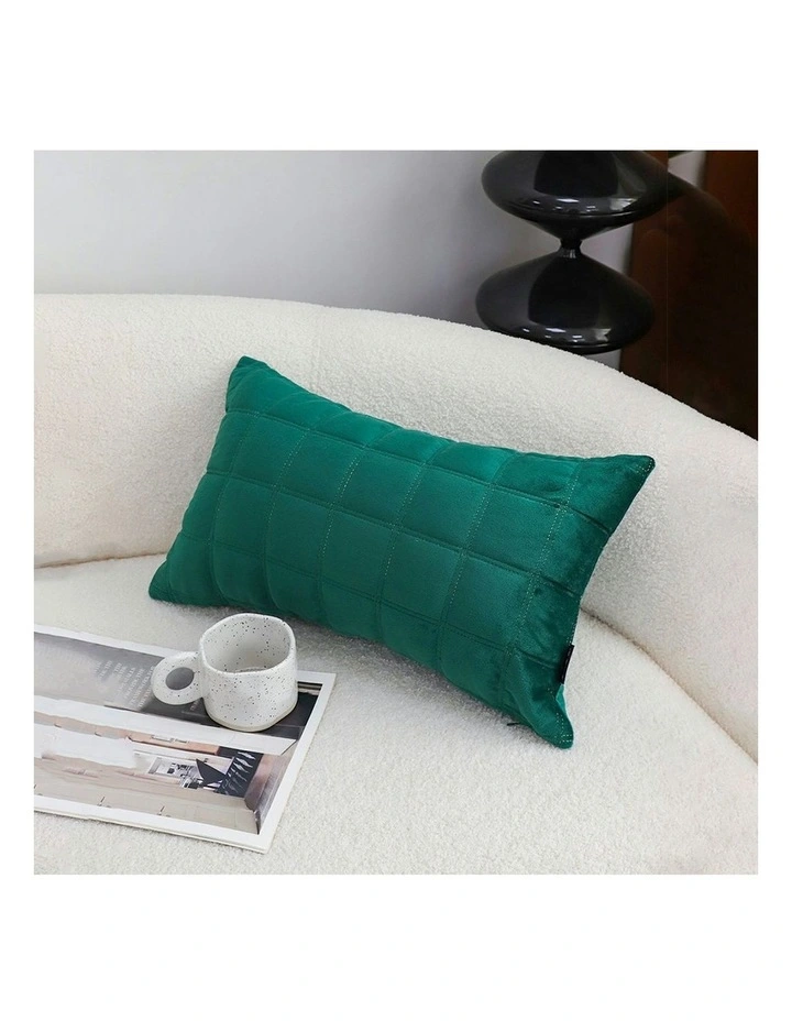 Quilted Grid Pattern Decorative Throw Pillow 30cm in Green Velvet image 5