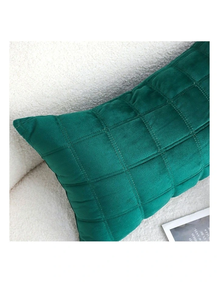 Quilted Grid Pattern Decorative Throw Pillow 30cm in Green Velvet image 7