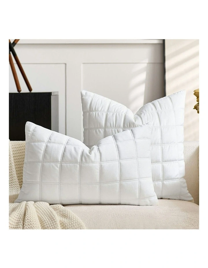 Quilted Grid Pattern Decorative Throw Pillow 30cm in White image 2