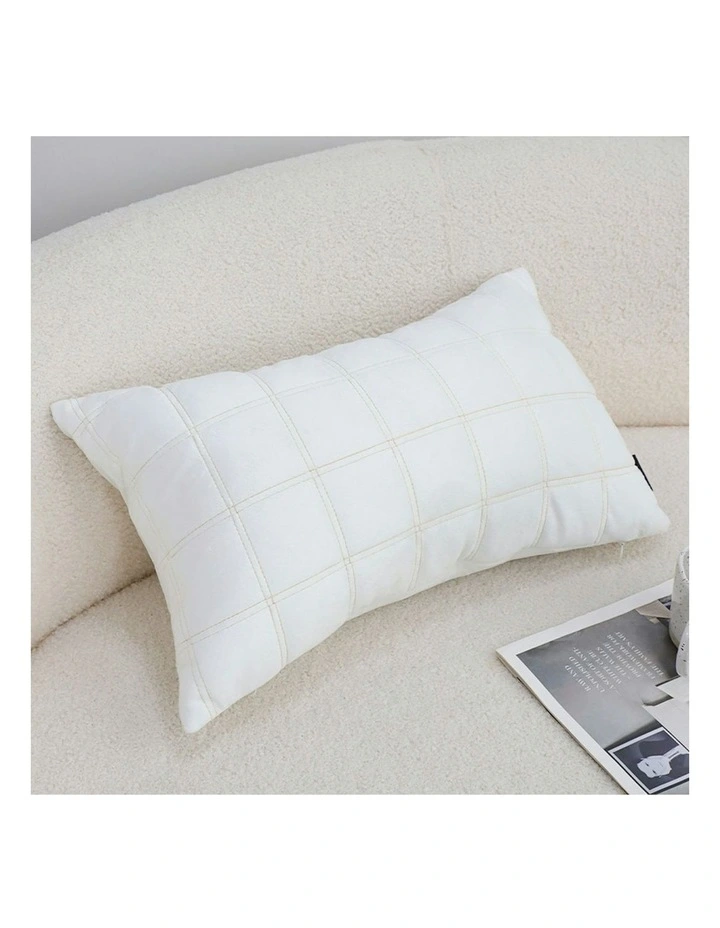 Quilted Grid Pattern Decorative Throw Pillow 30cm in White image 4