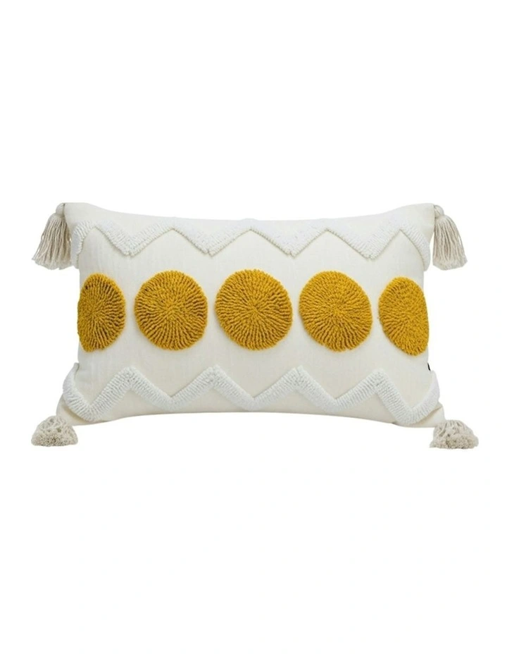 Circle Pom Chevron Tassel Decorative Pillow 30cm in Cream image 1
