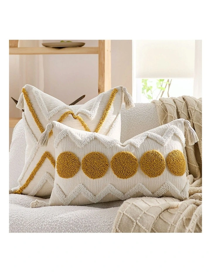 Circle Pom Chevron Tassel Decorative Pillow 30cm in Cream image 2