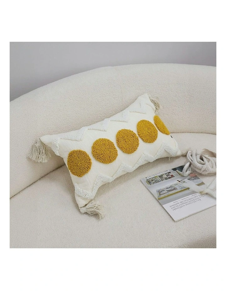 Circle Pom Chevron Tassel Decorative Pillow 30cm in Cream image 3