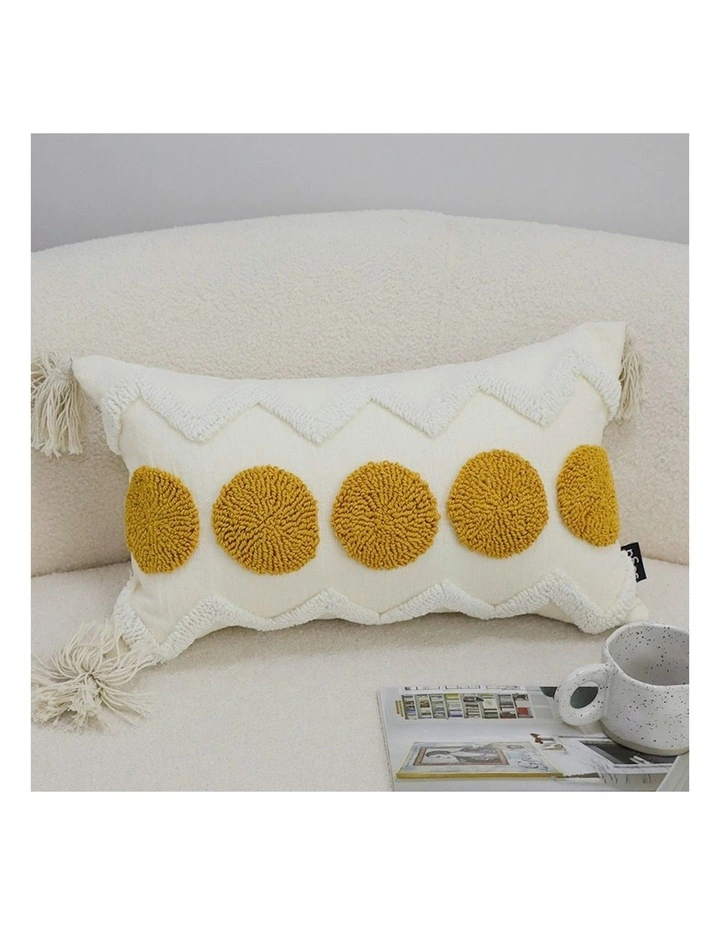 Circle Pom Chevron Tassel Decorative Pillow 30cm in Cream image 4