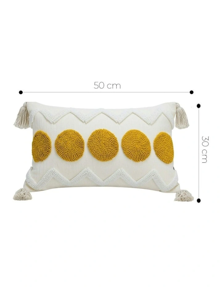 Circle Pom Chevron Tassel Decorative Pillow 30cm in Cream image 5