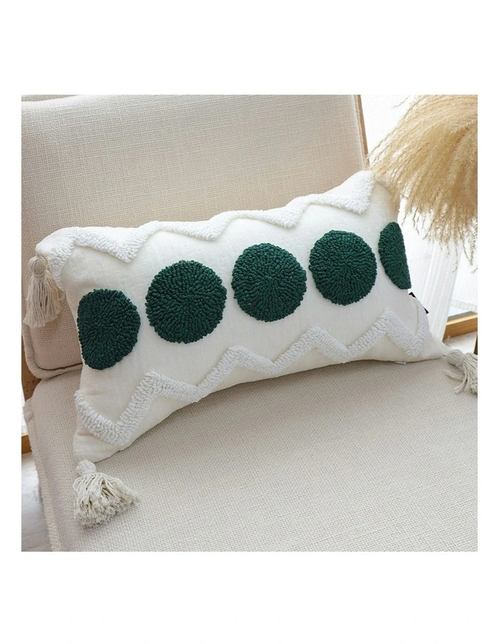 Circle Pom Chevron Tassel Decorative Pillow 30cm in Cream image 2