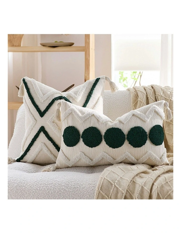 Circle Pom Chevron Tassel Decorative Pillow 30cm in Cream image 3