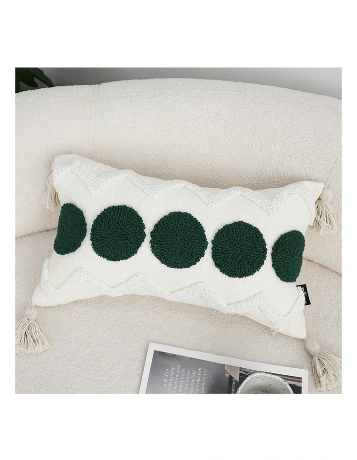 Circle Pom Chevron Tassel Decorative Pillow 30cm in Cream image 4