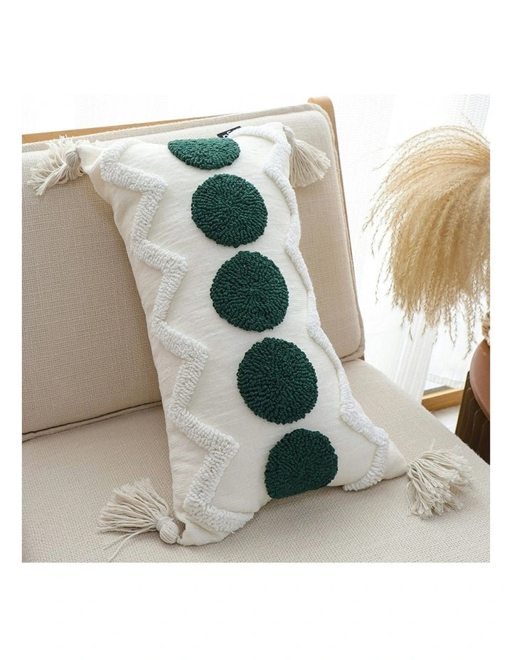 Circle Pom Chevron Tassel Decorative Pillow 30cm in Cream image 6