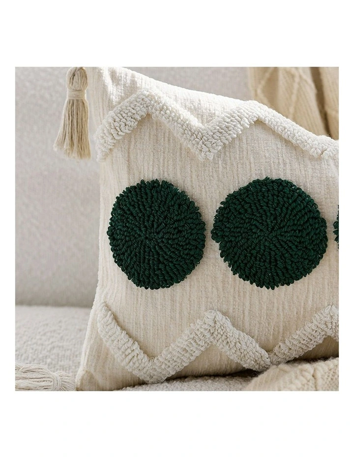 Circle Pom Chevron Tassel Decorative Pillow 30cm in Cream image 7