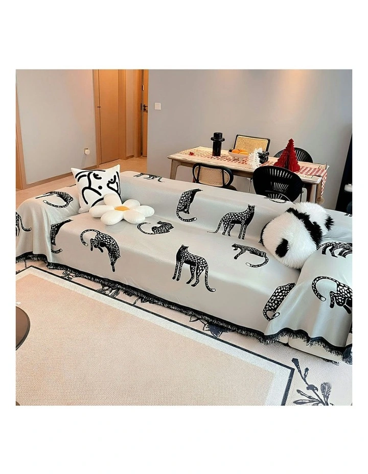 Polyester Four-Seater Sofa Cover 180x420cm in White Leopard Print image 4