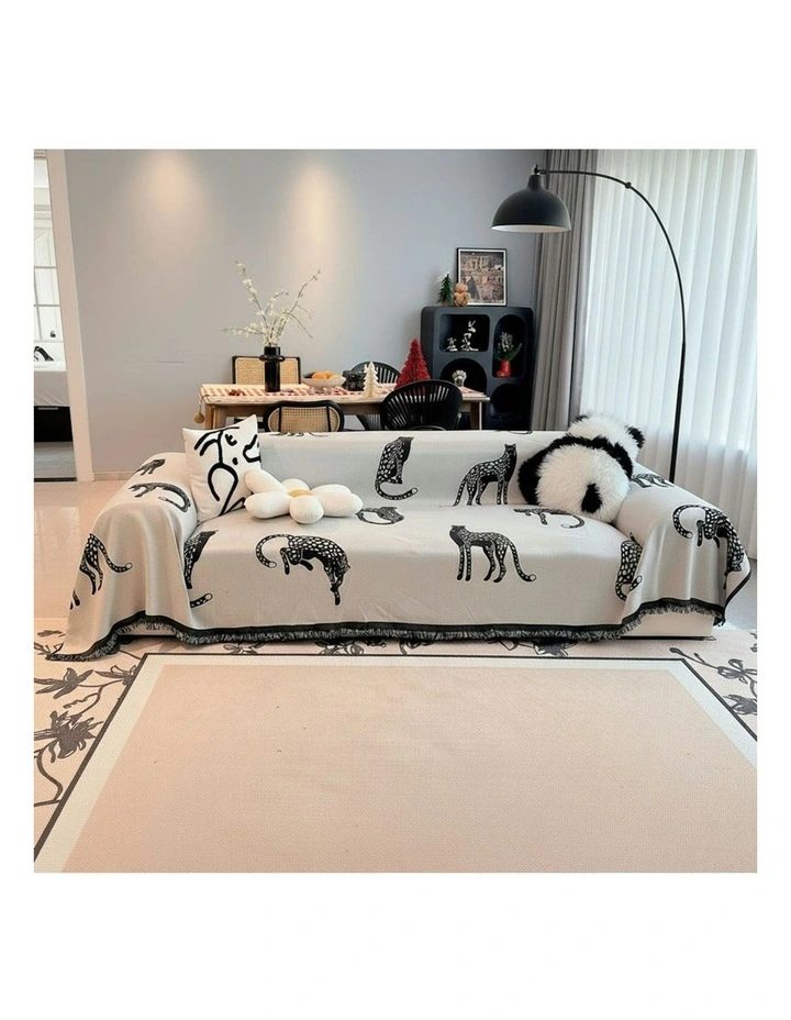 Polyester Four-Seater Sofa Cover 180x420cm in White Leopard Print image 5