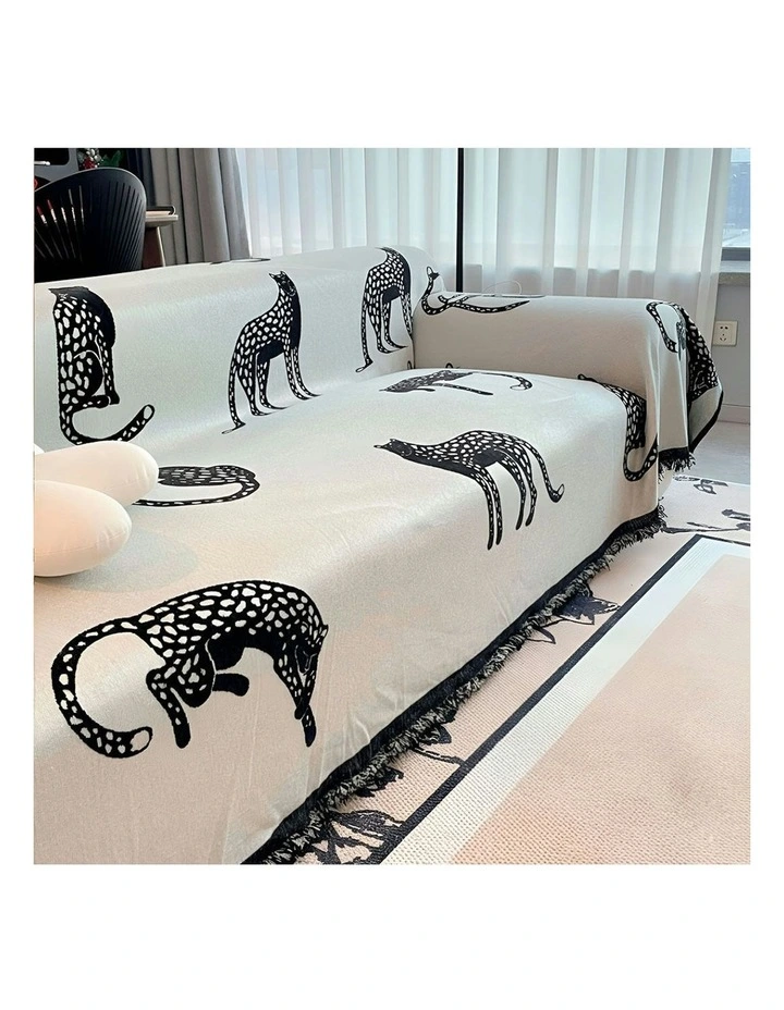 Polyester Four-Seater Sofa Cover 180x420cm in White Leopard Print image 6