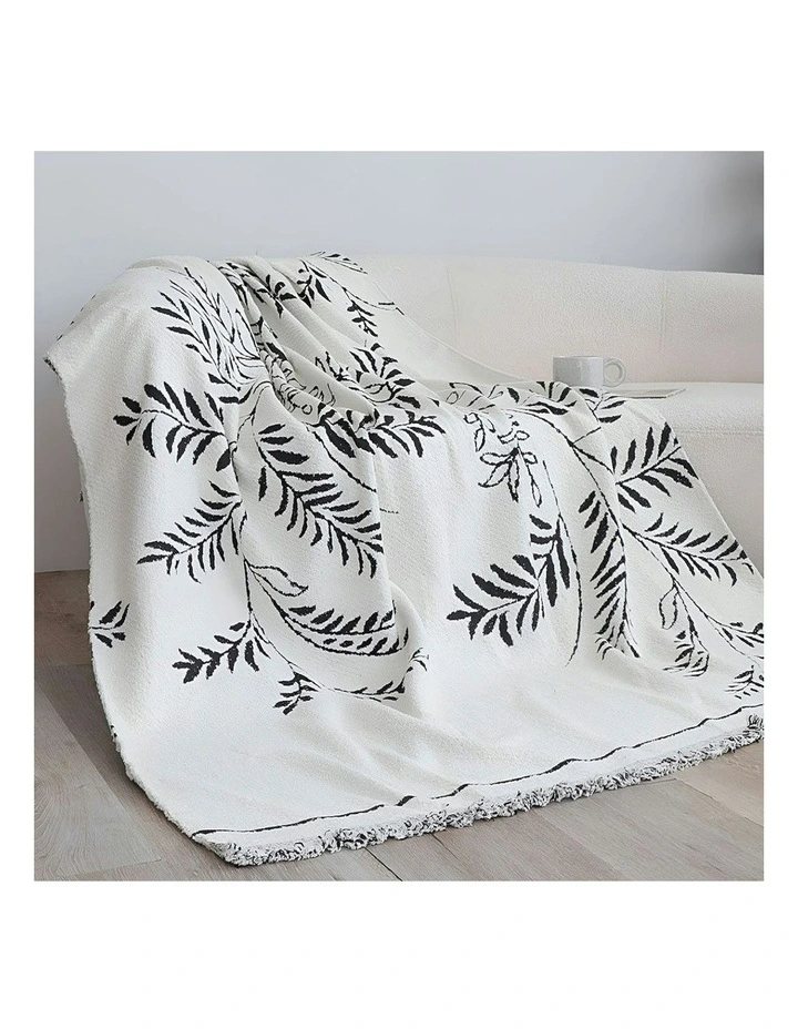 One-seater Leaf Print Polyester Sofa Cover 130x180cm in White image 2