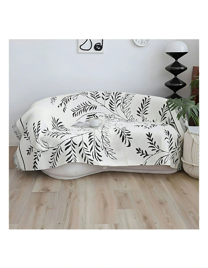 One-seater Leaf Print Polyester Sofa Cover 130x180cm in White image 3