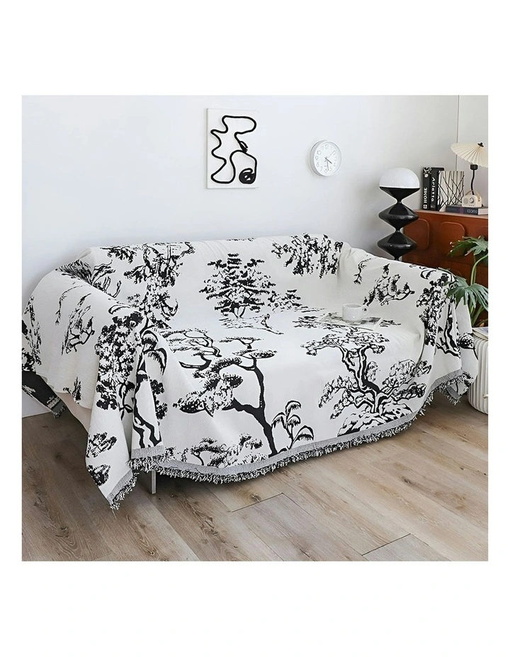 Two-seater Tree Print Polyester Sofa Cover 180x260cm in White image 2