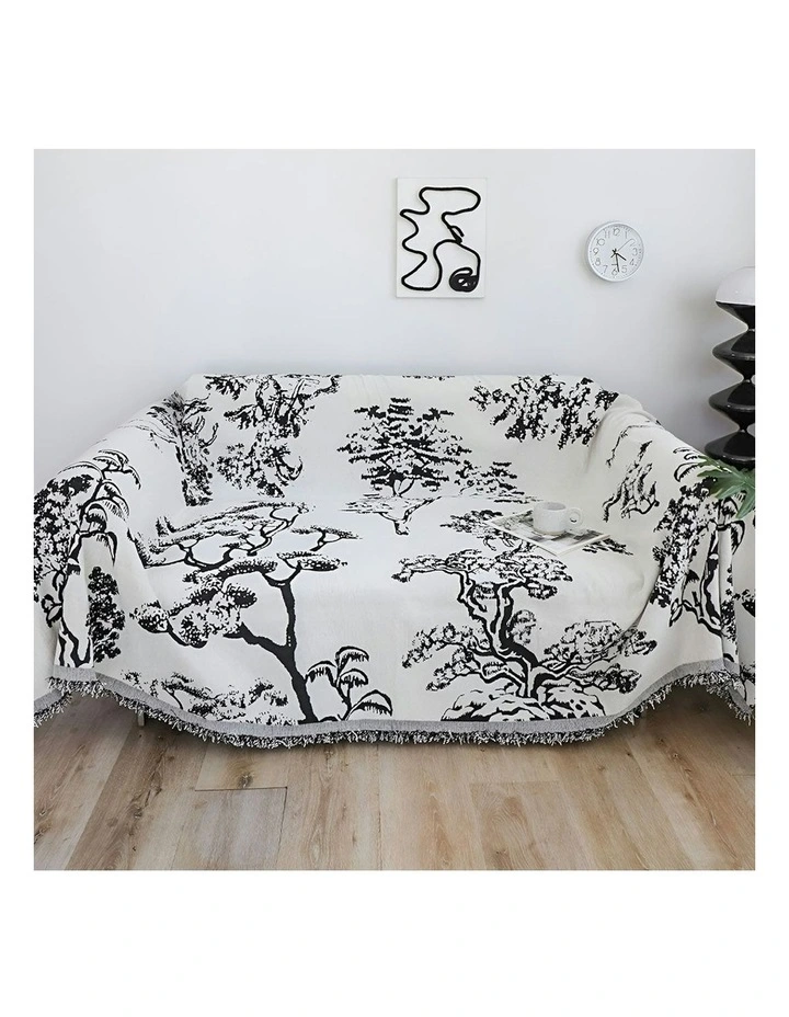 Two-seater Tree Print Polyester Sofa Cover 180x260cm in White image 3