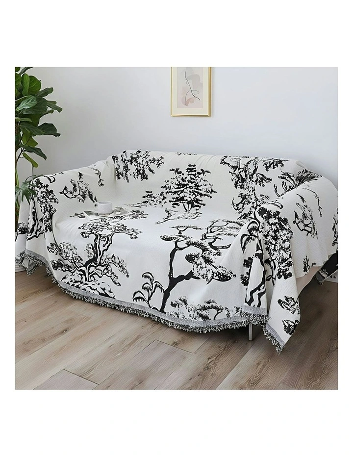 Two-seater Tree Print Polyester Sofa Cover 180x260cm in White image 4